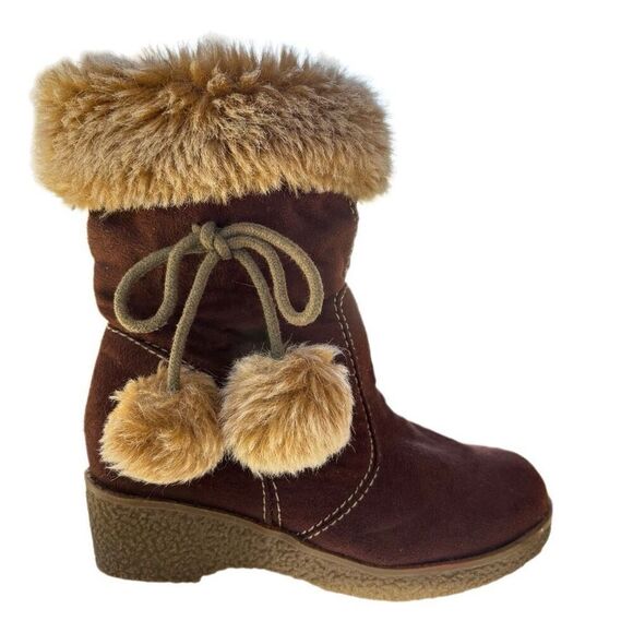 NWT Coco George Brown Tan Faux Suede Fur Platform Heel Girls Boots Size 11.5 - Picture 5 of 8